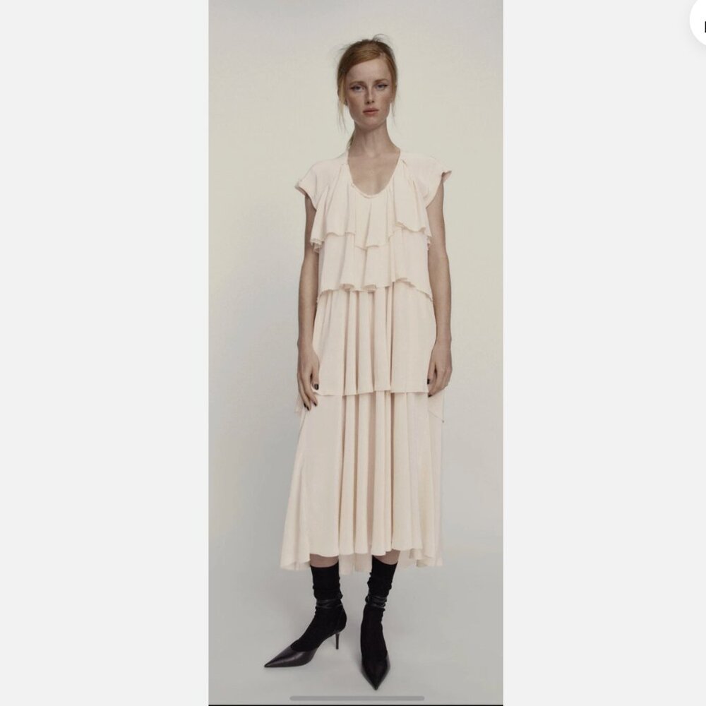 Zara Studio Collection Cream Ruffled Midi Maxi Dress Limited Edition NWT